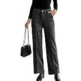 Women's Wool Blend Vintage Tweed Soft Winter Pants Fleece Lined Thermal Wide Leg Casual Dress Trouser