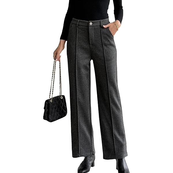 Fakanhui Women's Fleece Lined Dressy Work Pants Wide Leg High Waisted  Winter Warm Casual Slacks Pants Camel at Amazon Women's Clothing store