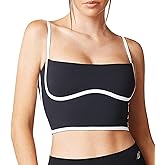 Move With You Sleeveless Spaghetti Strap Padded Sports Bra Tank Tops Square Neck Double Layer Workout Fitness Basic Crop Tops