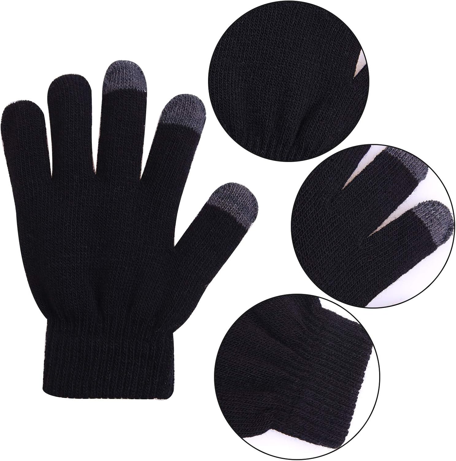 Cooraby 12 Pairs Kid's Touchscreen Gloves Teens Winter Warm Knit Texting Gloves: Clothing