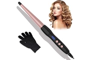 OKWRAP Curling Wand for Long Hair,1 Inch Wand Curling Iron,14 Temperature Settings Hair Curlers with Digital LCD,110-240V Double Voltage Tapered Hair Wand,1 Inch Hair Curling Wand for All Hair Types