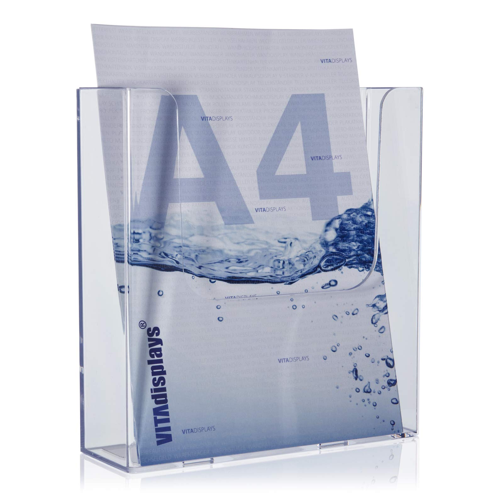 VITAdisplays® GP-230WE Brochure Wall Holder DIN A4 Extra Filling Depth Transparent