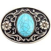 LYTOPTOP Belt Buckle for Women Men│Western Cowgirls Flower Engraved Christmas Halloween Turquoise Belt Buckle Gift