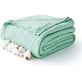 Kozyhvn 100% Cotton Muslin Blanket Twin 66" x 90", Breathable and Lightweight Cotton Twin Blankets for Couch, Soft Cooling Summer Gauze Blanket for Adults All Season, Mint