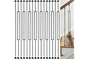 AAqq Decor 16 Pack Balusters for Staircase Interior Hollow Narrow Rectangular and Straight Stair Spindles 1/2" Square Iron Balusters with 32 Swivel Shoes(A18-16)