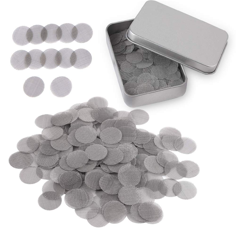 BHAHAI 300 PCS 15 mm Stainless Steel Pipe Filters, Smoker Filter, Silver Fine Mesh Gauzes with Metal Storage Box