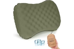 UWILLION Camping Pillow with Ice Silk Memory Foam Cover - Ultralight Inflatable Pillow for Camping Lightweight, Ergonomic and Washable for Camping, Hiking, and Travel Green