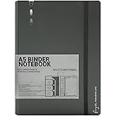CAGIE A5 Binder 6 Ring Refillable Notebook with Dividers &amp; Pockets | Daily Planning Square Ruled and Dotted Pages, Refill Paper Included, 6.89 x 9.25 In (Grey, A5 Daily &amp; Dot Page)