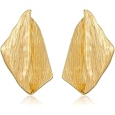 TOVABA Gold Statement Earrings for Women Dainty Gold Flower Earrings Elegant Floral Statement Earrings Chunky Leaf Fan Shape Drop Earrings for Women Trendy