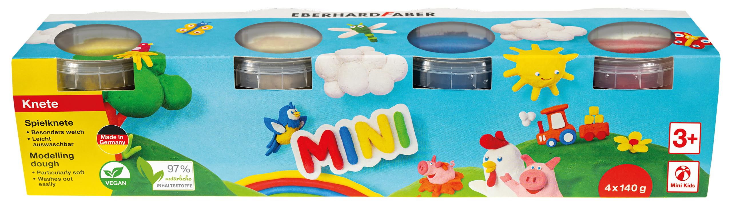 Eberhard Faber EFA MODELLING DOUGH BOX OF 4 x 140G JARS(WHITE,YELLOW RED & BLUE)