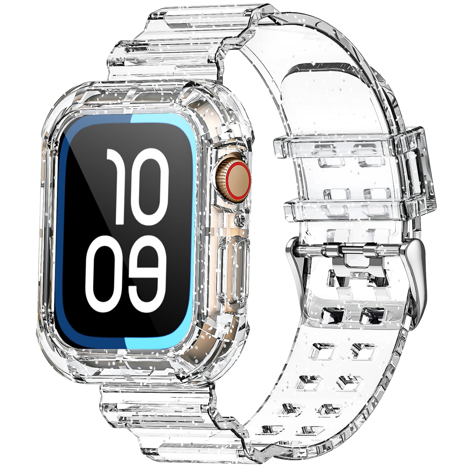 Photo 1 of NotoCity Clear Bands for Apple Watch 42mm 44mm 45mm with Transparent Rugged Bumper Case Compatible with Series 9 8 7 SE 6 5 4 3 2 1 (GlitterClear 42/44/45mm)