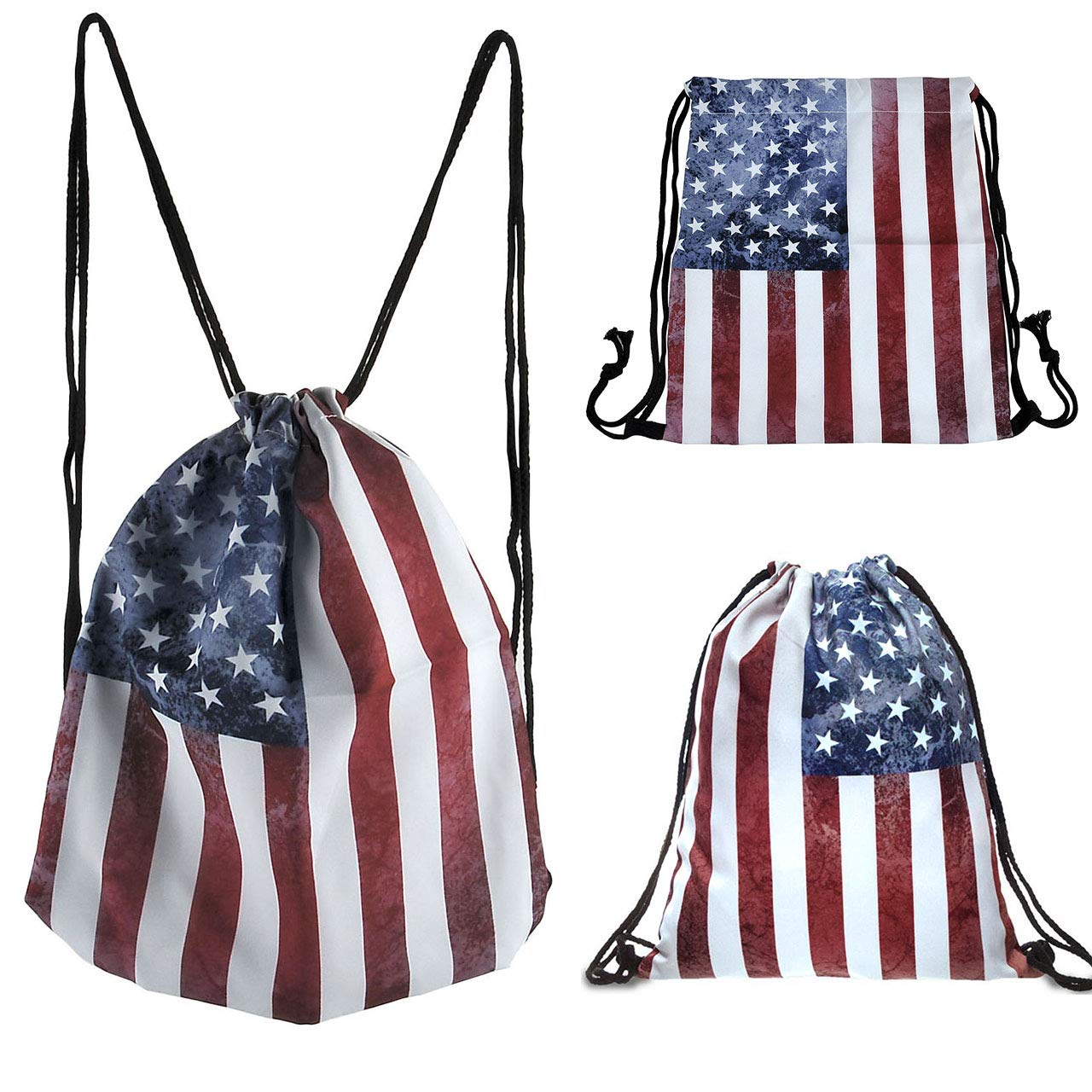 CHIC DIARY Cinch Drawstring Backpack Gym Sack Bag Oxford Travel Dance String Bag for Women/Men/Girls/Boys/Kids (American Flag)