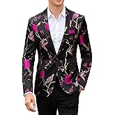 UNINUKOO Mens Floral Suit Jacket Jacquard Paisley Luxury One Button Slim Fitted Business Wedding Tuxedo Suit Blazer Jacket