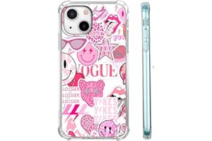 HSONDCN Case for iPhone 15 with Pink Design,Aesthetic Hippie Indie Popular Elements Pattern,Shockproof Soft TPU Bumper Phone Cover(15,Pink)