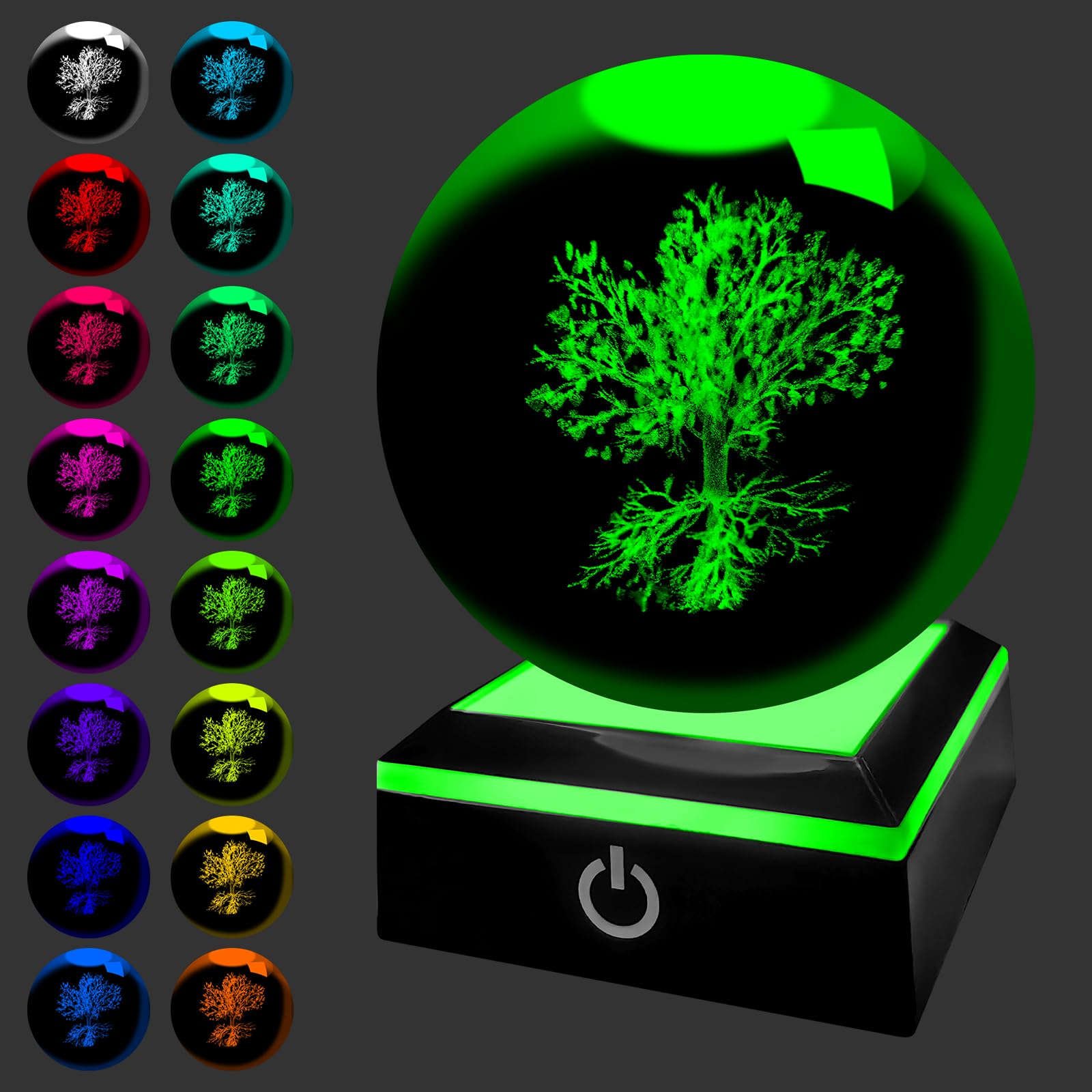 HONPHIER 3D Crystal Ball Night Lights The Tree of Life Engraved Ball Mood Lamp with LED Color Changing Base Crystal Table Lamps for Bedroom, Living Room, Office, Home Deco, Festival Gifts