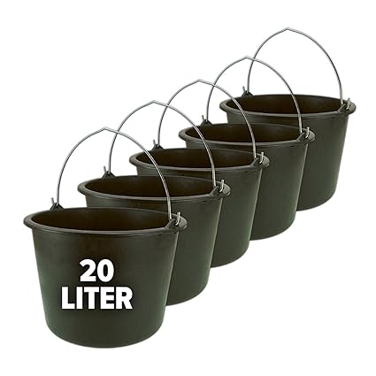 Eimer Baueimer Putzeimer Mit Henkel Schwarz 5er Set - 12 oder 20 Liter, Größe:20 Liter