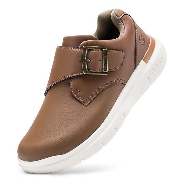 FITVILLE WIDE WALKING SHOES FOR MEN DIABETIC SWOLLEN FEET WIDE COMFORTABLE CASUAL DRESS SHOES FOR MEN WITH ADJUSTABLE STRAP BROWN