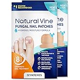 Natural Vine Fungal Nail Patches: Hydrogel Moisture Formula for Toenail and Fingernails - 8-Hour Nighttime Renewal with 1% Tolnaftate - Toenail Fungus Treatment Extra Strength 32 Patches 2 Packs