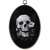 LKETW Dark Gothic Floral Skull Oval Wall Art Decor, Dark Academia Halloween Goth Skeleton Oval Canvas Hanging Decor, Gothic Skull Wall Decorations for Home Bedroom Living Room, 8.6x11.4 Inch
