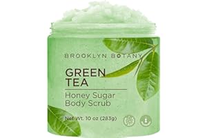 Brooklyn Botany Green Tea Honey Sugar Scrub for Body 10 oz – Deeply Hydrating and Gently Exfoliating Body Scrub for Women and Men – Moisturizing and Nourishing the Skin