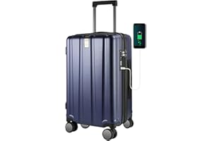 KROSER Hardside Expandable Carry On Luggage with Spinner Wheels & Built-in TSA Lock, Durable Suitcase Rolling Luggage with USB Port, Carry-On 20-Inch, Navy Blue