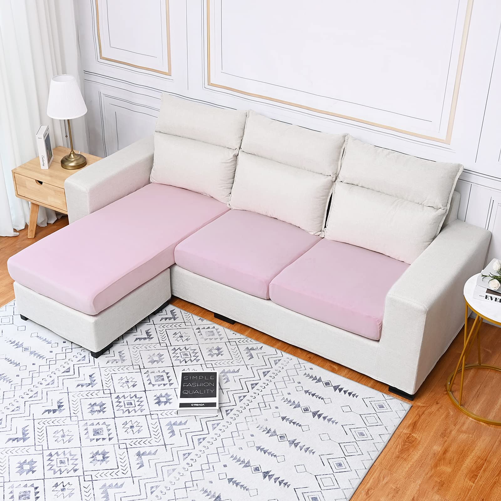 Velvet Sofa Seat Cushion Cover, 1/2/3/4 Seaters L-Shaped Couch Seat Slipcover, Furniture Protector Cover Separated (Pink,3 Seater)