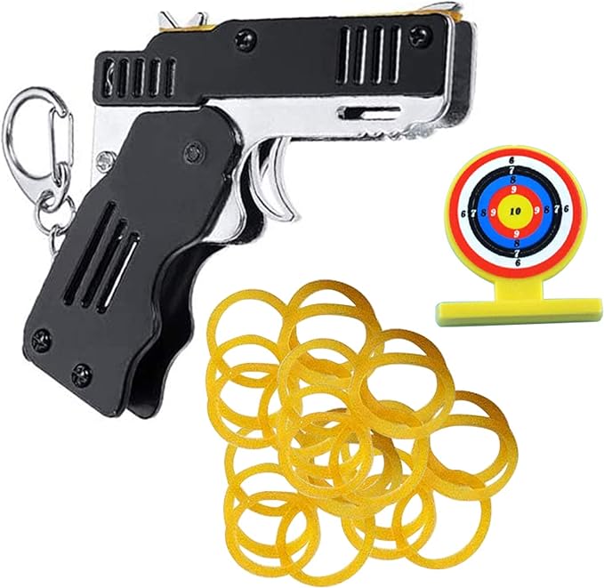 Rubber Band Gun Toy,All Metal Mini Folding Rubber Band Gun Toy, Rubber