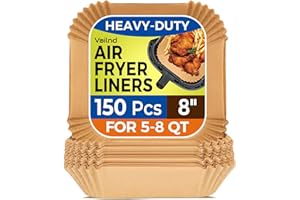 Vailnd Air Fryer Liners Disposable, 150 Pcs 8" Unbleached Parchment Paper Sheets Square, Heavy-duty Baking Paper Liner for Air Fryers Cooking Oven Steamer, Non-Stick, Grease-Resistant