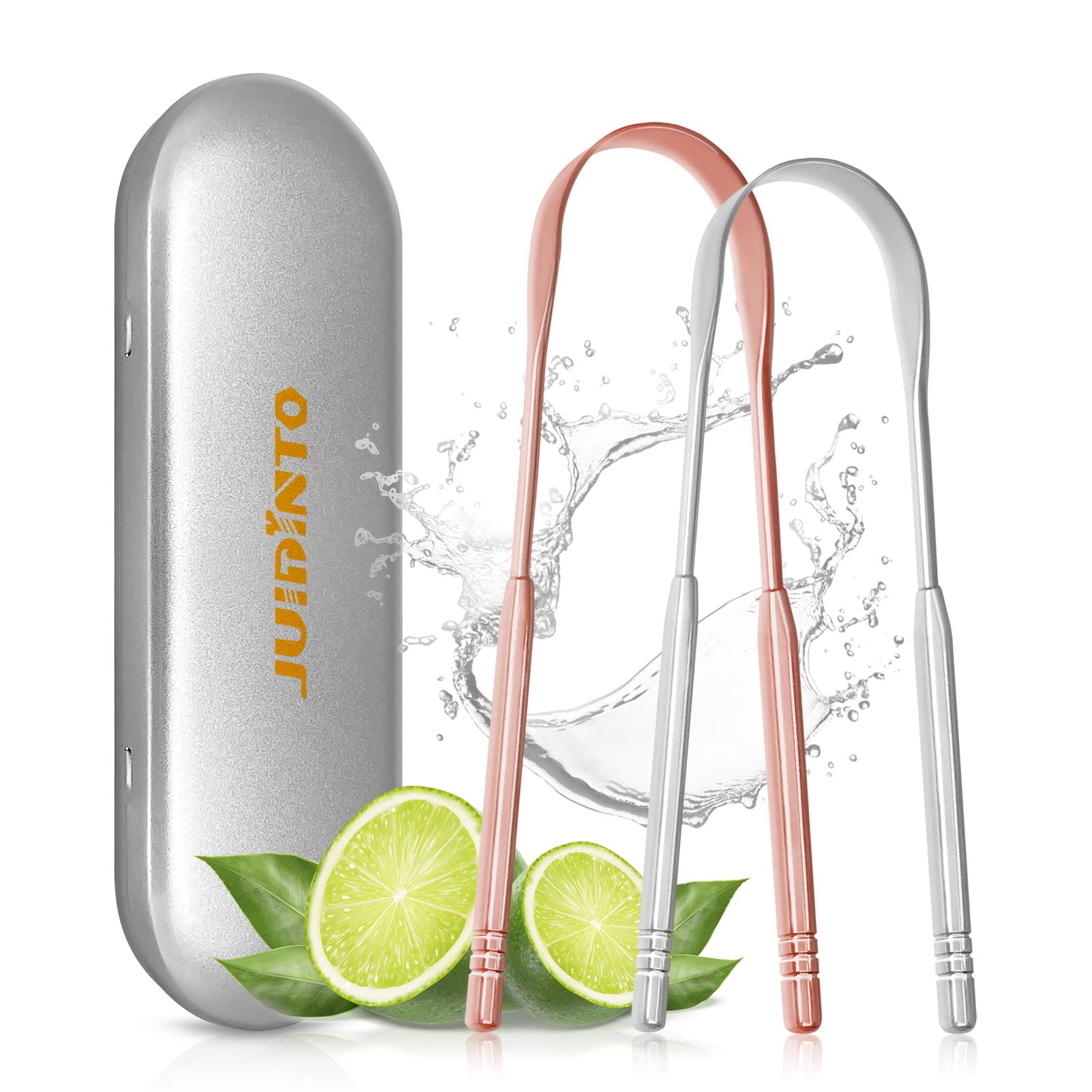 JUIDINTO Tongue Scraper Cleaner 2 Pack, Medical Grade 100% Stainless Steel Tongue Cleaner Tool with Travel Case, Replace Tongue Brush for Oral Care, Suitable for Cleaning Bad Breath in Adults and Kids