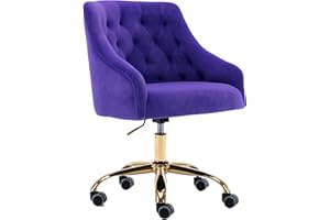 ZOBIDO Comfy Home Office Task Chair with Wheels, Cute Modern Upholstered Velvet Seashell Back Adjustable Swivel Vanity Desk Chair, for Women, for Kids, for Girls, Living Room(Purple)