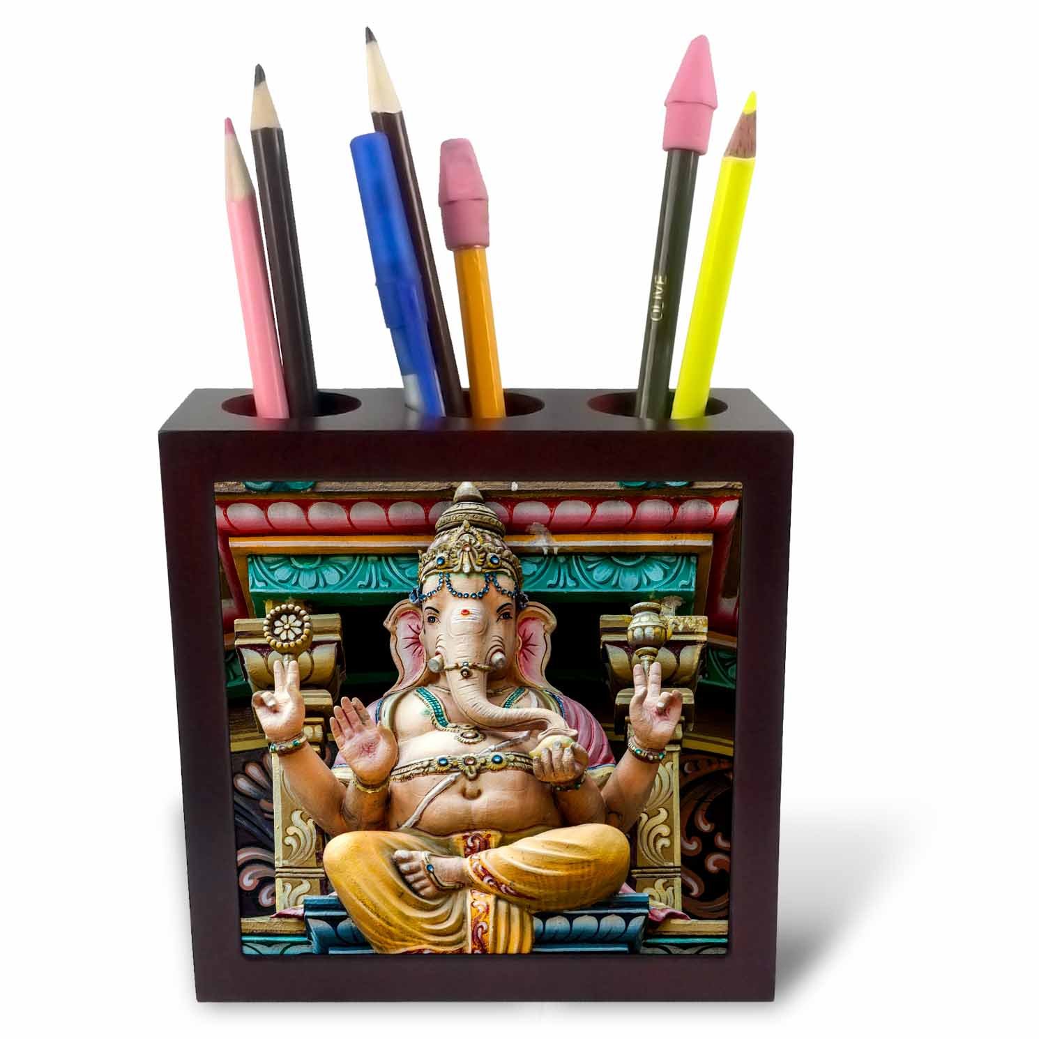 3dRose Singapore, Chinatown, Sri Mariamman Hindu Temple, Ganesh Sculpture Inch (Ph_257281_1), 5" Tiles Pen Holder