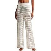 Saodimallsu Womens Crochet Cover Up Pants Sheer Mesh High Waist Sexy Casual Knit Summer Swimsuit Coverup Beach Pants
