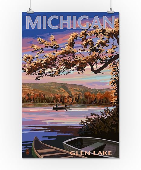 Amazon Com Glen Lake Michigan Lake Scene At Dusk 12x18 Art