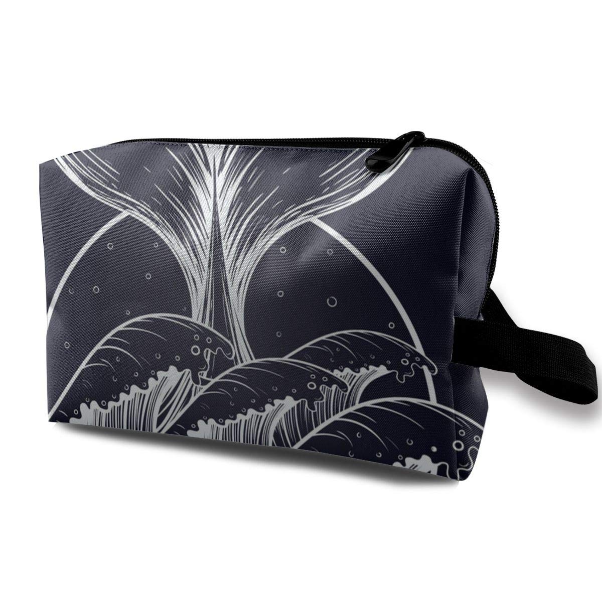 Multifuncition Travel Makeup Bags Whale Tail In Sea Waves Boho Blackwork Tattoo For Women