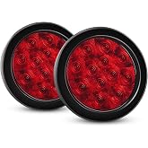 Nilight 2PCS 4 Inch Round LED Trailer Tail Lights,Red, Grommet Mount | 12LED IP67 waterproof, DOT compliant stop brake turn signal rear lights for truck, RV, Camper, Jeep, Trailer
