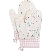 Didaey Set of 2 Silicone Oven Mitts Waterproof Shell Oven Mitts for Kitchen for Heat Resistant 500 Degrees Washable Kitchen Mittens with Cotton Lining for Cooking Baking BBQ Grilling Microwave