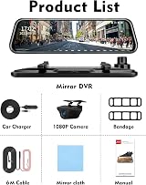 Jansite 10 Inch Mirror Dash Cam Front Rear 1080P Night Vision Type-C Parking view 9