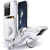 Shields Up for Samsung Galaxy S21 Ultra Case with Card Holder Stand, Clear | Minimalist Wallet Case, 3 Card Slots, 360&deg; Rotation Ring Stand/Kickstand, [Drop Protection] Slim Protective Cover