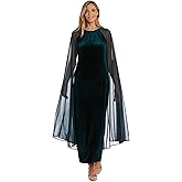 R&M Richards Women's Long Velvet Dress W/Rhinestone Neck & Chiffon Cape Hunter