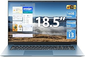 SGIN 18.5 Inch Laptops Computer, 16GB RAM 1024GB SSD Ordinateur Portable Win 11 Laptop, Core i3 Processor, 180° Open Angle, T