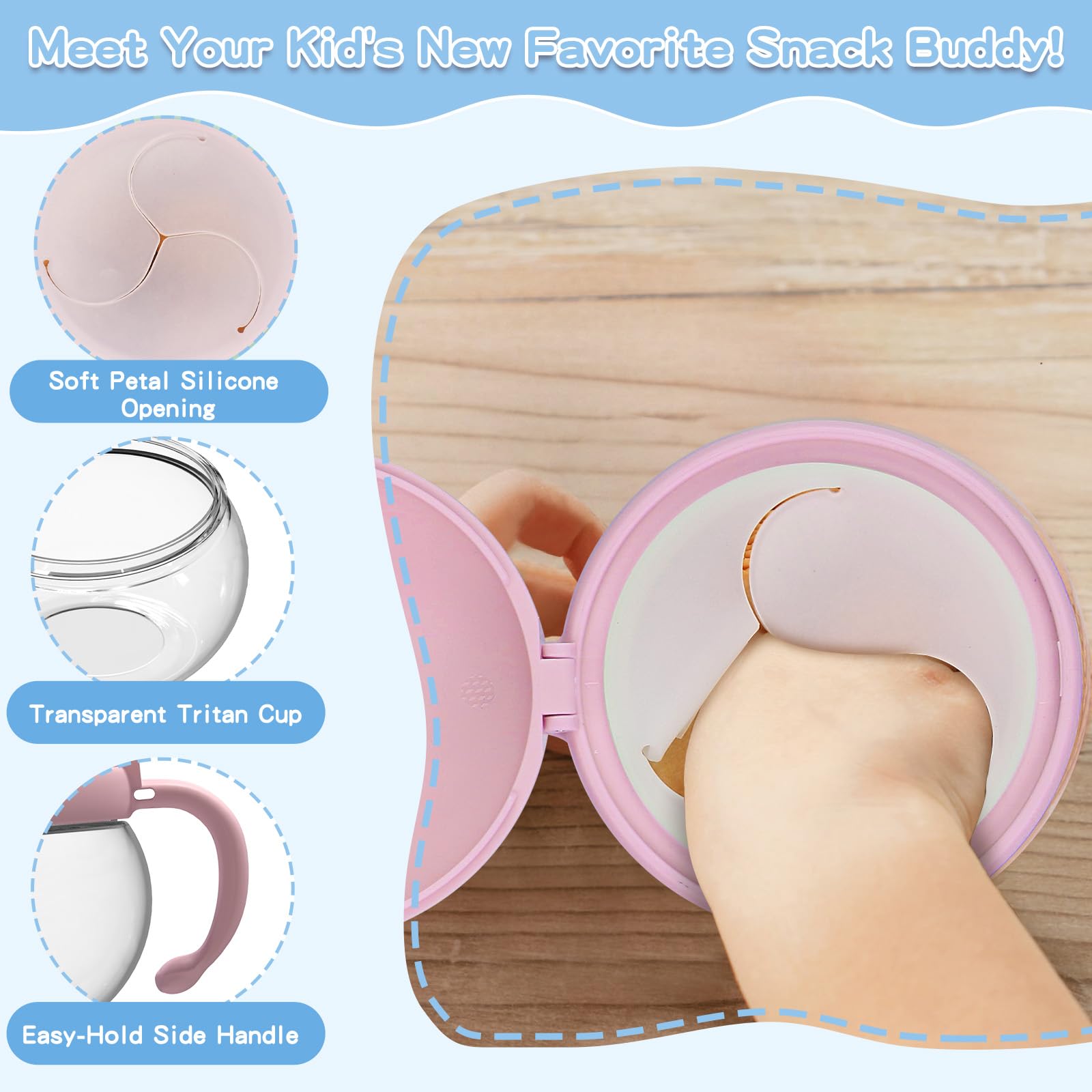 Condition photo showing As Is for 4 pack 12.3 oz snack cups for toddlers spill proof food grade tritan baby snack container with cute