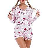 ABAFIP Women Long Sleeve Romper Pajama Bodysuit Bodycon Shorts Jumpsuit Floral Sleepwear Nightwear Pjs
