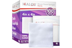 4x4 Large Sterile Gauze Pads - 100 Pack, 12-Ply Woven Cotton, Individually Wrapped Medical Gauze Sponges, Soft & Highly Absorbent Wound Dressings for First Aid Kits & Home Care by HEALQU