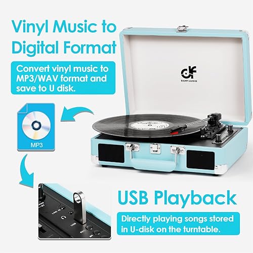 Record Player with Built-in Speakers Vintage 3-Speed Portable Bluetooth  Suitcase Vinyl Record Player with US