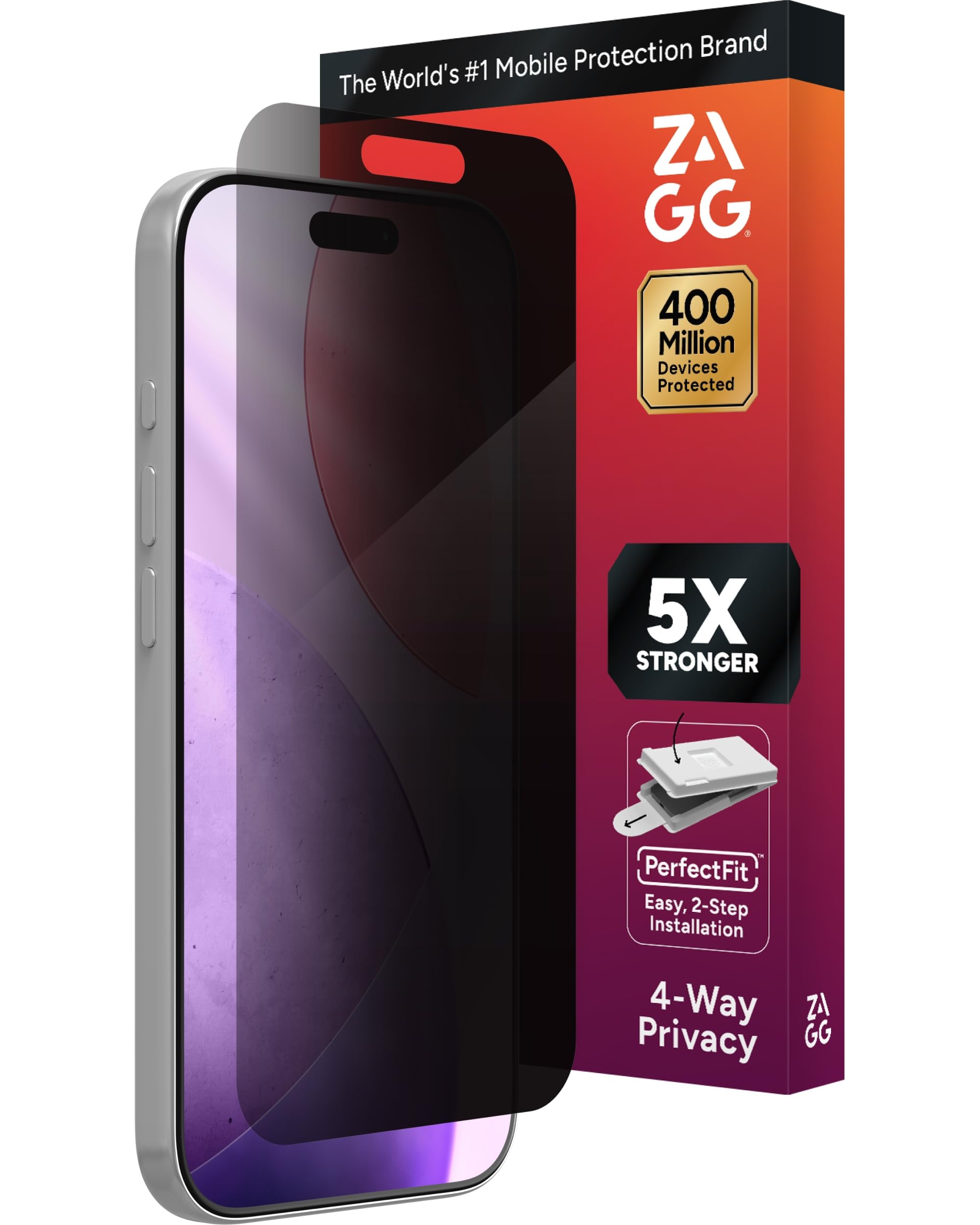 Photo 1 of ZAGG Privacy XTR Screen Protector for iPhone 17 Pro - 4-Way Privacy Full-Screen Filter, 5X Stronger, Fingerprint-Resistant Tempered Glass, Smooth Feel, Easy Two-Step Installatio