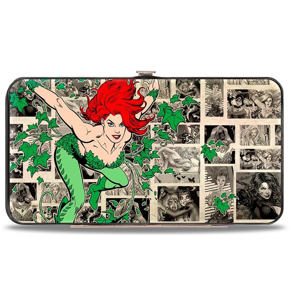 Buckle-Down - Wallet Hinge Wallet - Poison Ivy Pose + Logo/Ivy/Comic Scenes Grays/Greens Unisex-Adults Womens One Size