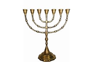 SALOMONS MENORAH Menorah 7 Branch,Salomon's Menorah .Antique Replica Solid Brass/Copper 12" inches Bronze 7 Branches Menorah Candle Holder from Israel