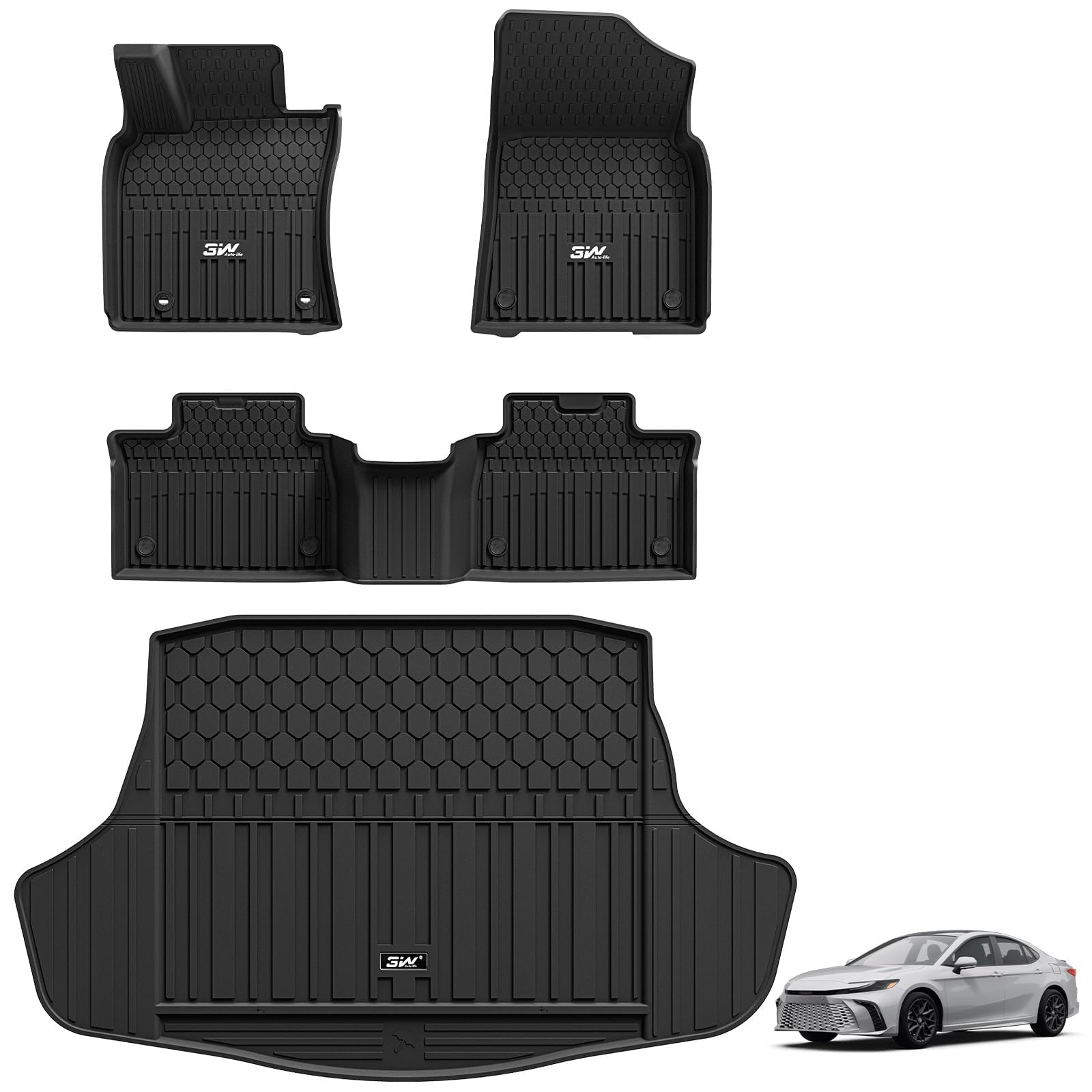 Photo 1 of (missing back row) 3W Floor Mats & Cargo Liner for Toyota Camry 2025 2026, TPE All Weather Custom Fit Camry(Hybrid/LE/SE/XLE/XSE), 1st & 2nd Row and Trunk Mat, Black