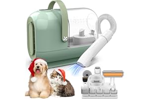homeika pro Dog Grooming Kit&Vacuum, 3L Pet Grooming Vacuum 99% Pet Hair Suction, 5 Grooming Tools, 5 Combs, Quiet Pet Vacuum Groomer with Hair Roller, Massage Nozzle for Shedding Dogs,Green