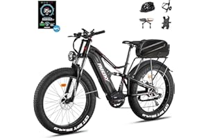 FREESKY 2024 Upgraded Electric Bike 1800W, 48V 25Ah Samsung Cells Battery Ebike for Adults, 26" Fat Tire Electric Bicycle 35MPH Full Suspension Mountain Beach E Bike, Up to 105 Miles Range